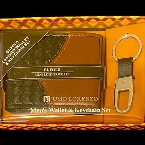 Bi-Fold Leather Wallet & Keychain set for men